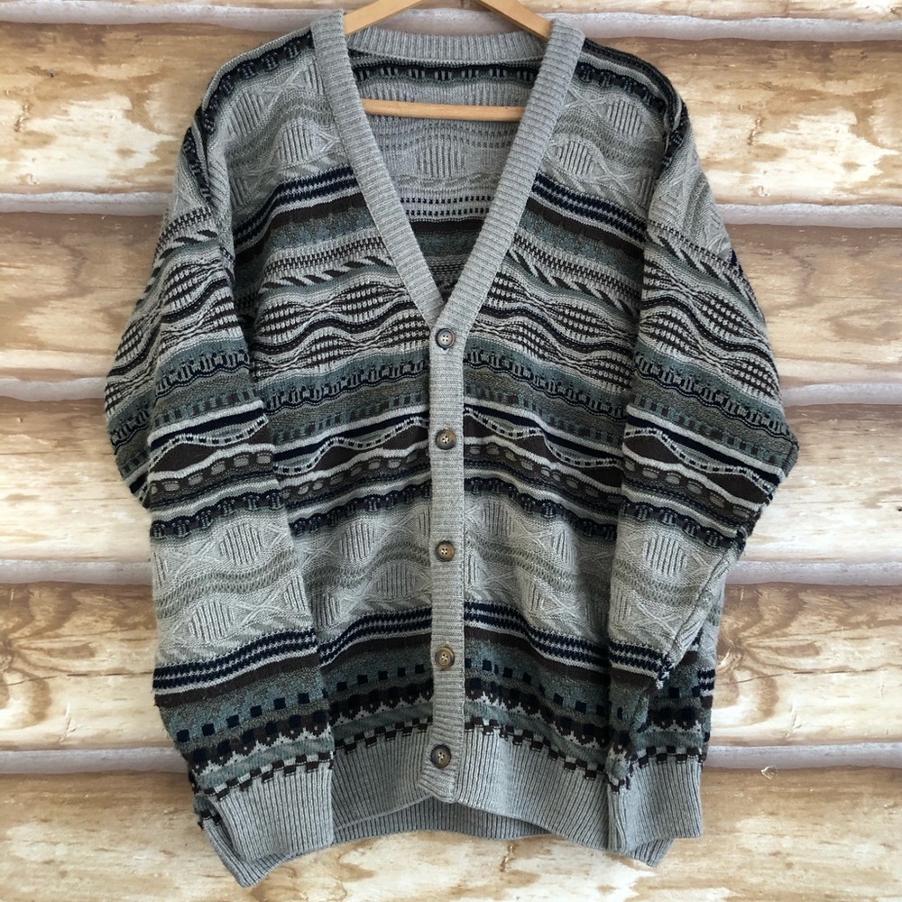 🎈Vintage heavy texture knit cardigan sweater Sz L